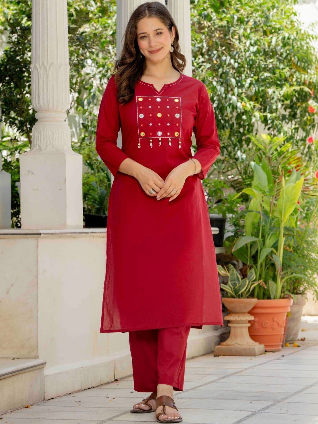 JAIPUR SARAI Yoke Design Mirror Work Pure Cotton Kurta with Trousers & Dupatta thumbnail 2
