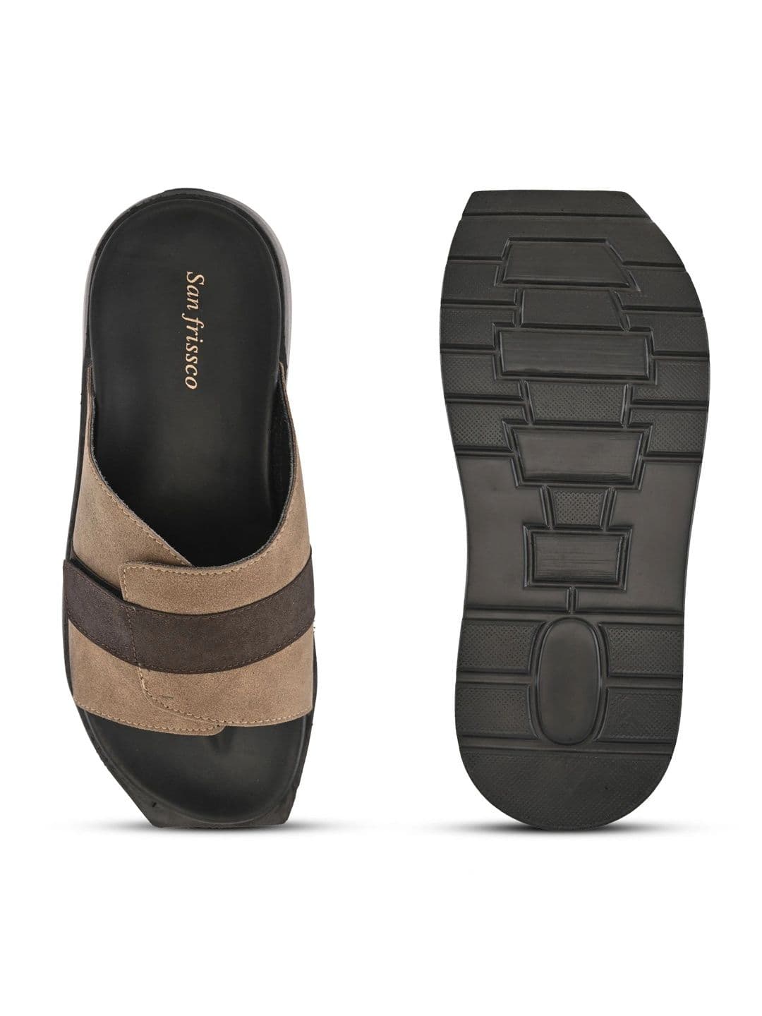 San Frissco Men Beige Suede Wide Strap Sandals with Cushioned Footbed & Chunky Sole thumbnail 2