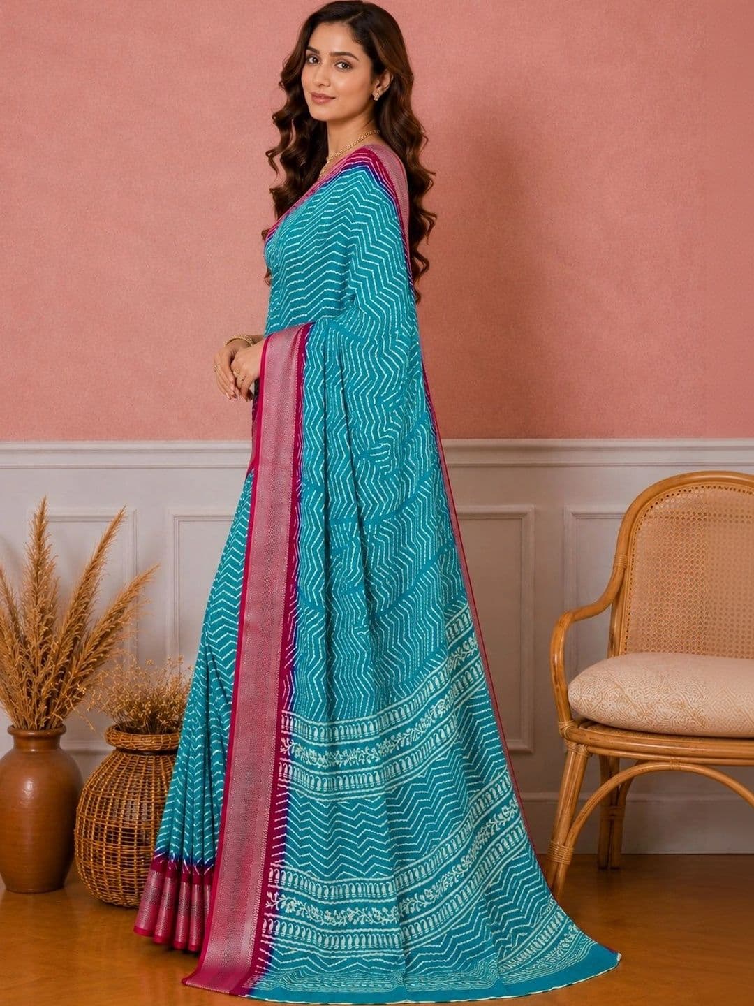 all about you Bandhani Silk Blend Designer Saree thumbnail 6