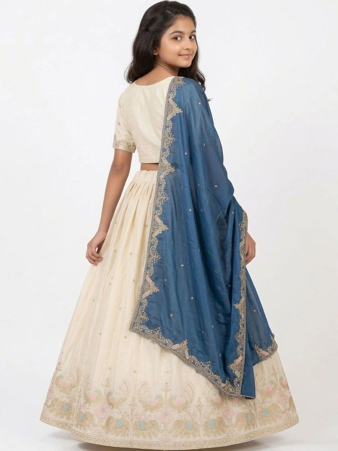 Closin Girls Embroidered Thread Work Ready to Wear Lehenga & Unstitched Blouse With Dupatta thumbnail 4