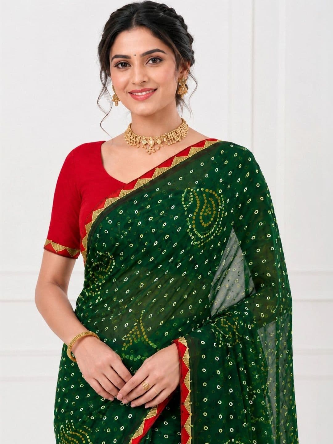 RENBRIZA Bandhani Poly Georgette Saree thumbnail 2