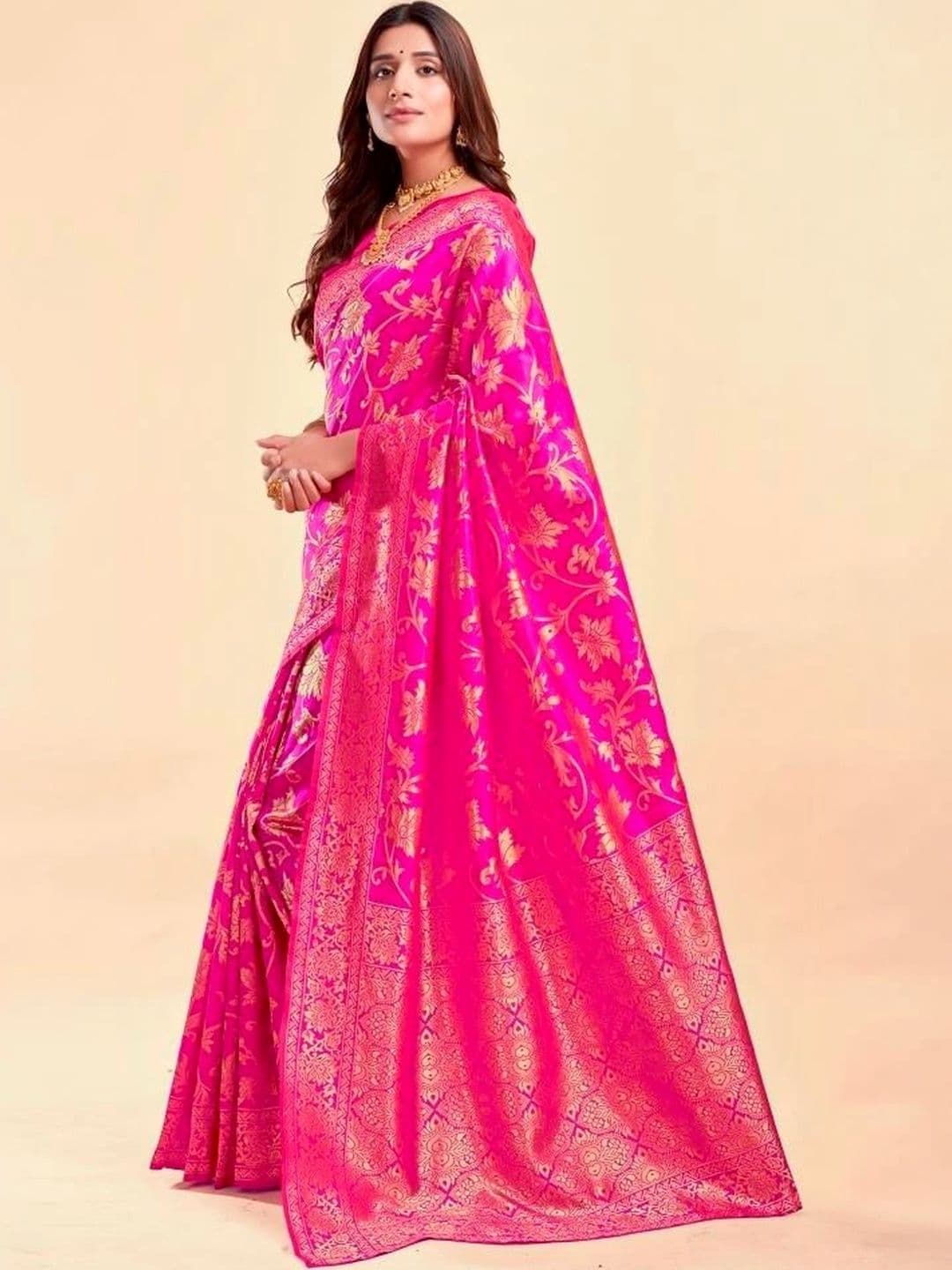 wearsquad Floral Zari Art Silk Banarasi Saree thumbnail 4