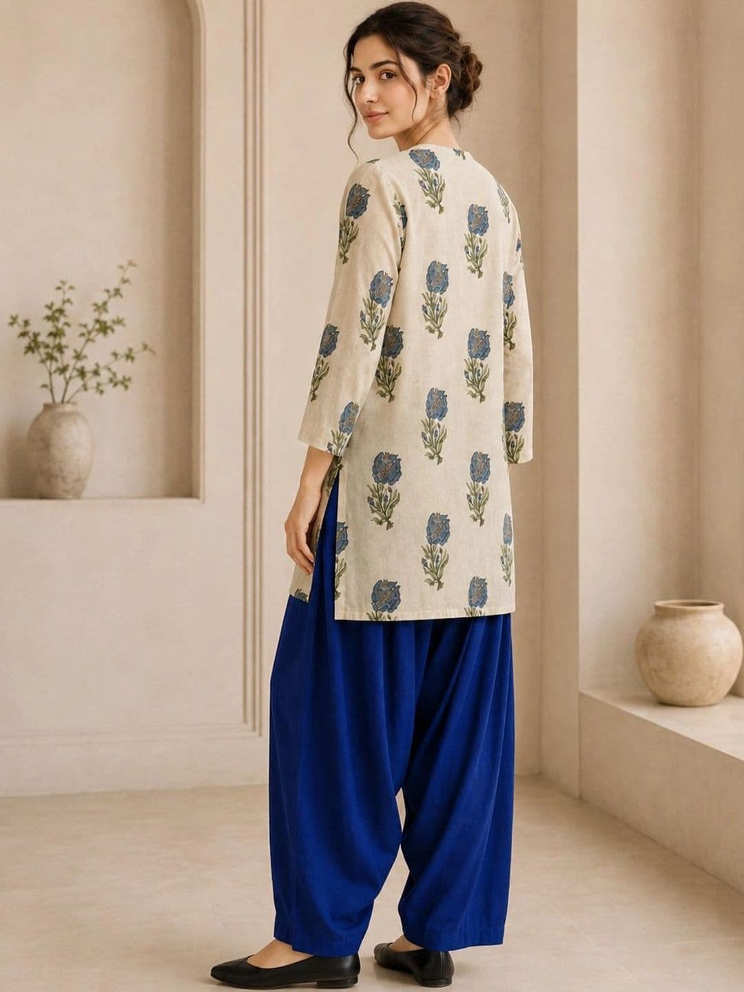 Jaipur Kurti Women Floral Printed Regular Pure Cotton Kurta with Farshi Salwar thumbnail 4