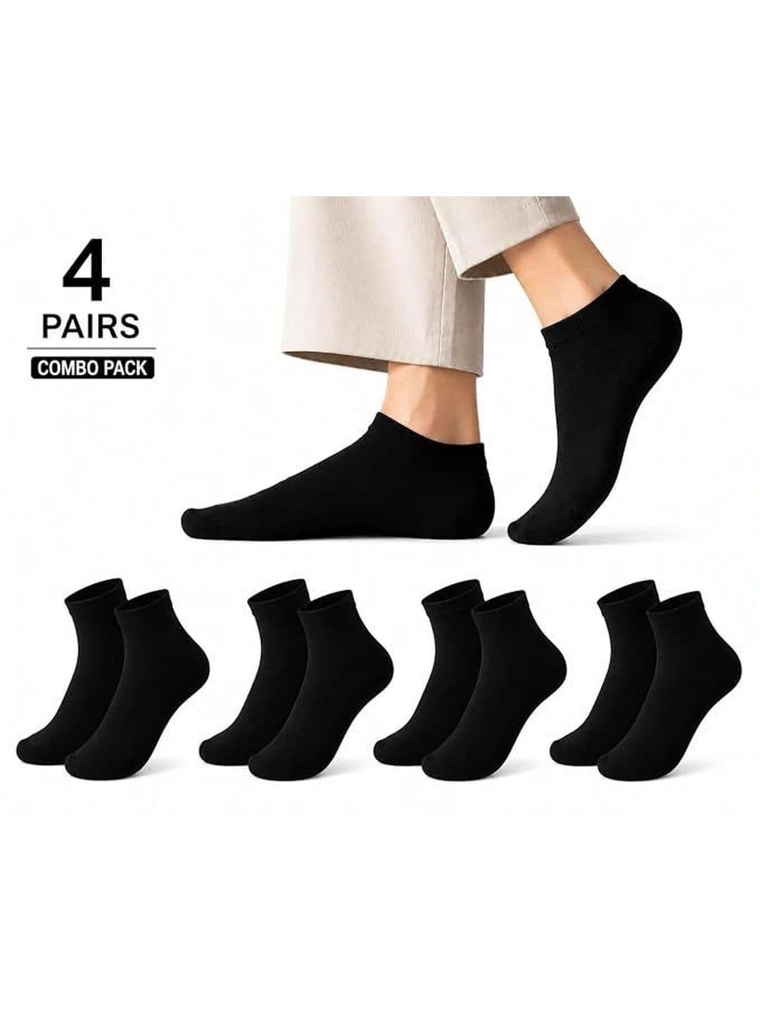 SOSHRE Unisex Pack of 4 Cotton Ankle Length Socks thumbnail 6