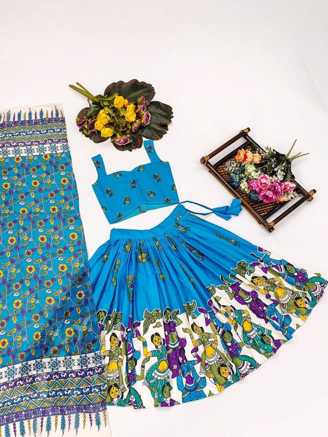Sangria Girls Printed Kalamkari Ready to Wear Lehenga & Blouse With Dupatta thumbnail 5