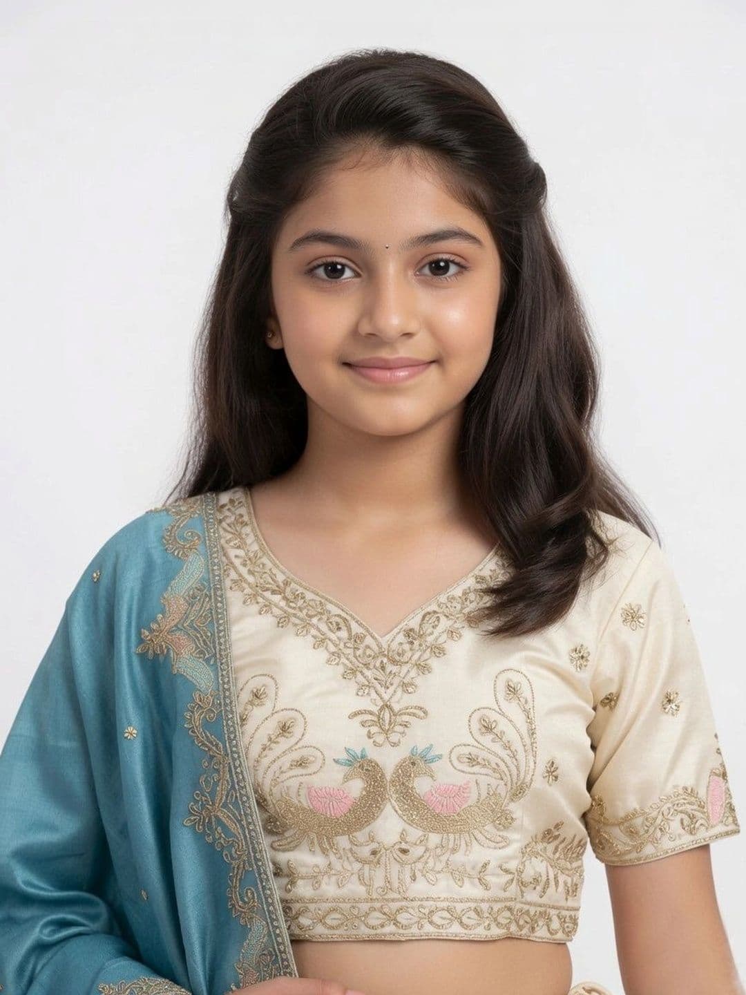 Closin Girls Embroidered Thread Work Ready to Wear Lehenga & Unstitched Blouse With Dupatta thumbnail 3