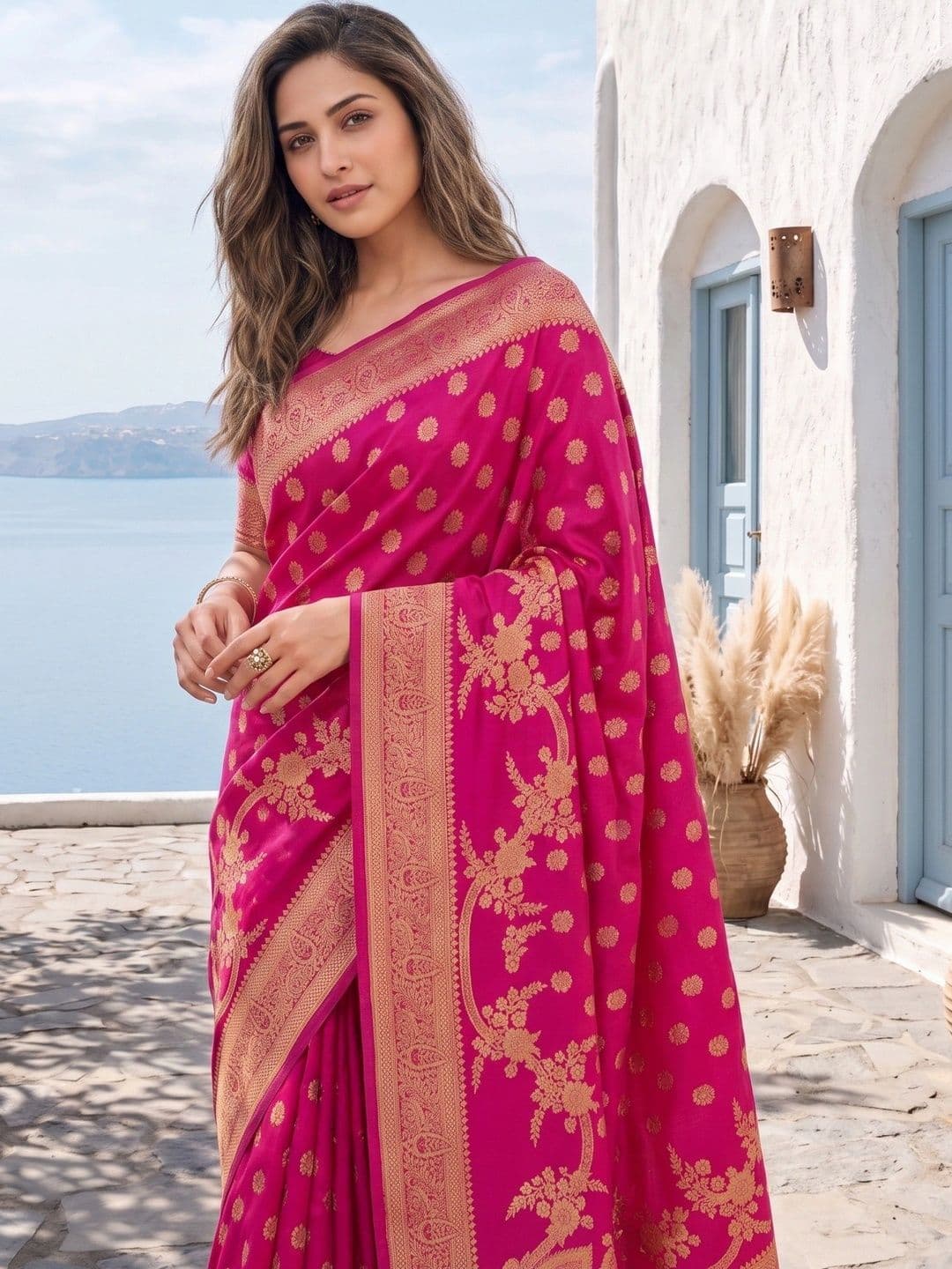 ROOP RADHIKA Woven Design Zari Silk Blend Designer Banarasi Saree thumbnail 6