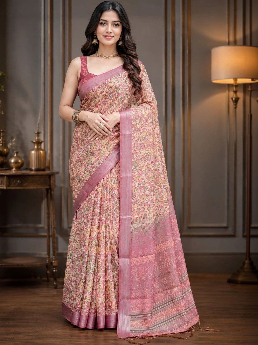Moda Rapido Kalamkari Linen Blend Bhagalpuri Saree - view 1