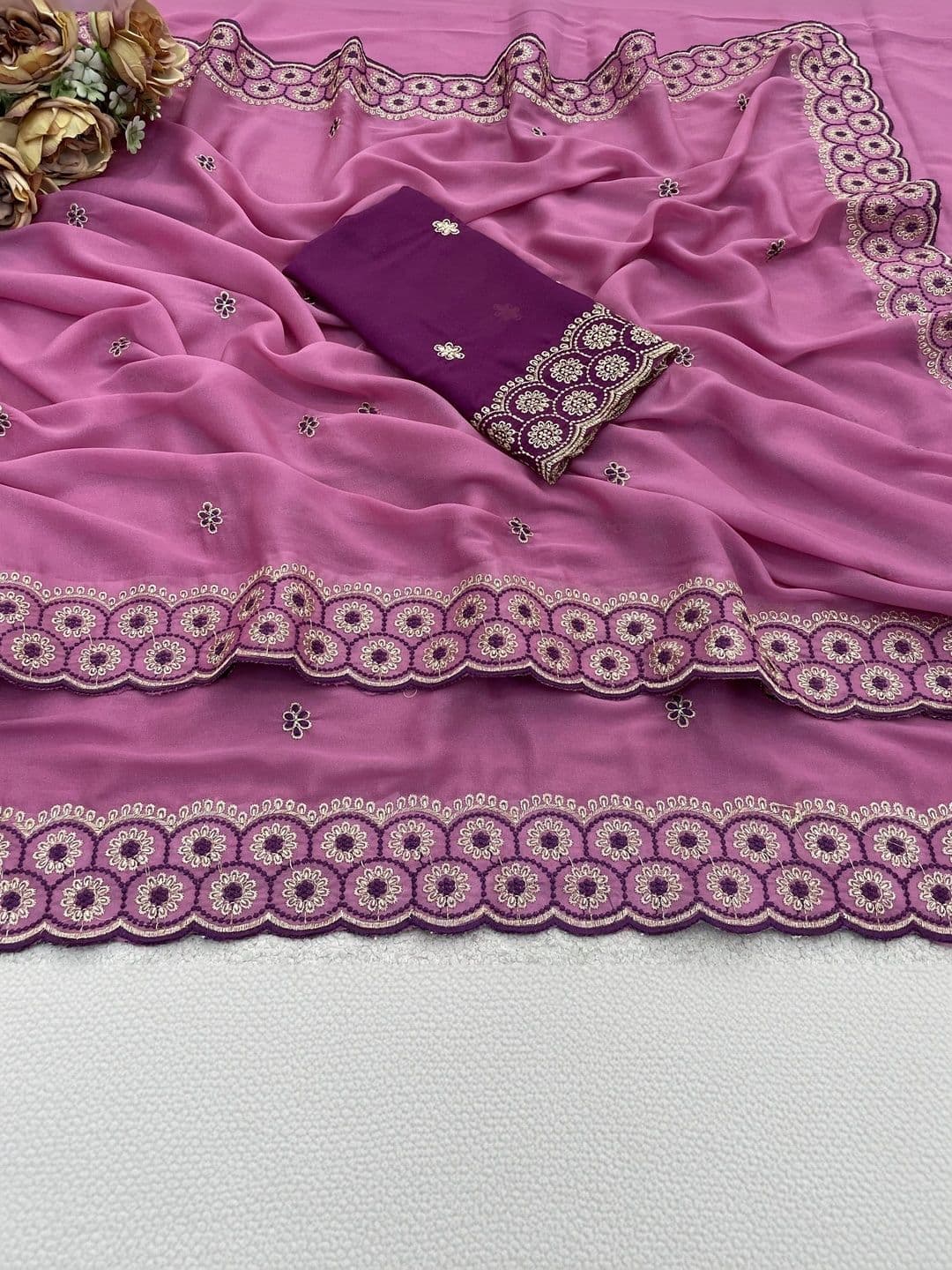 LabelVASTRA Embellished Embroidered Poly Georgette Saree thumbnail 3