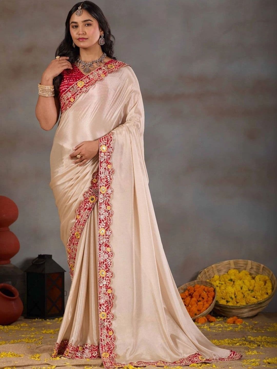 RENBRIZA Embroidered Poly Chiffon Saree - view 1