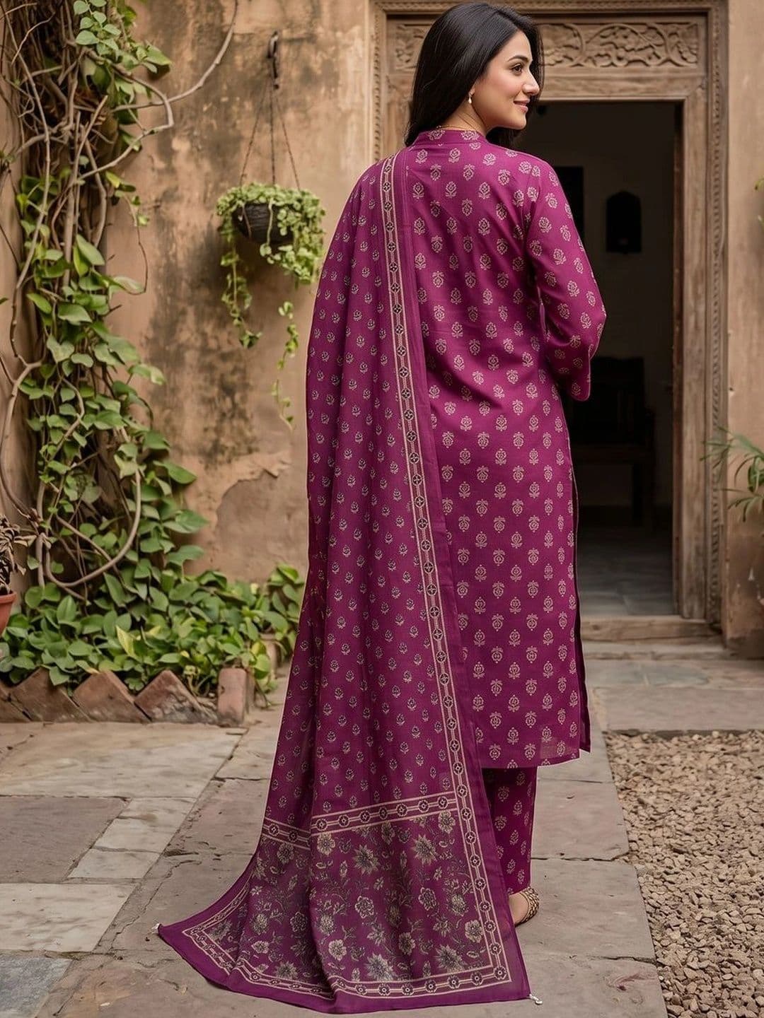 Anouk Women Ethnic Motifs Printed Regular Pure Cotton Kurta with Trousers & With Dupatta thumbnail 4