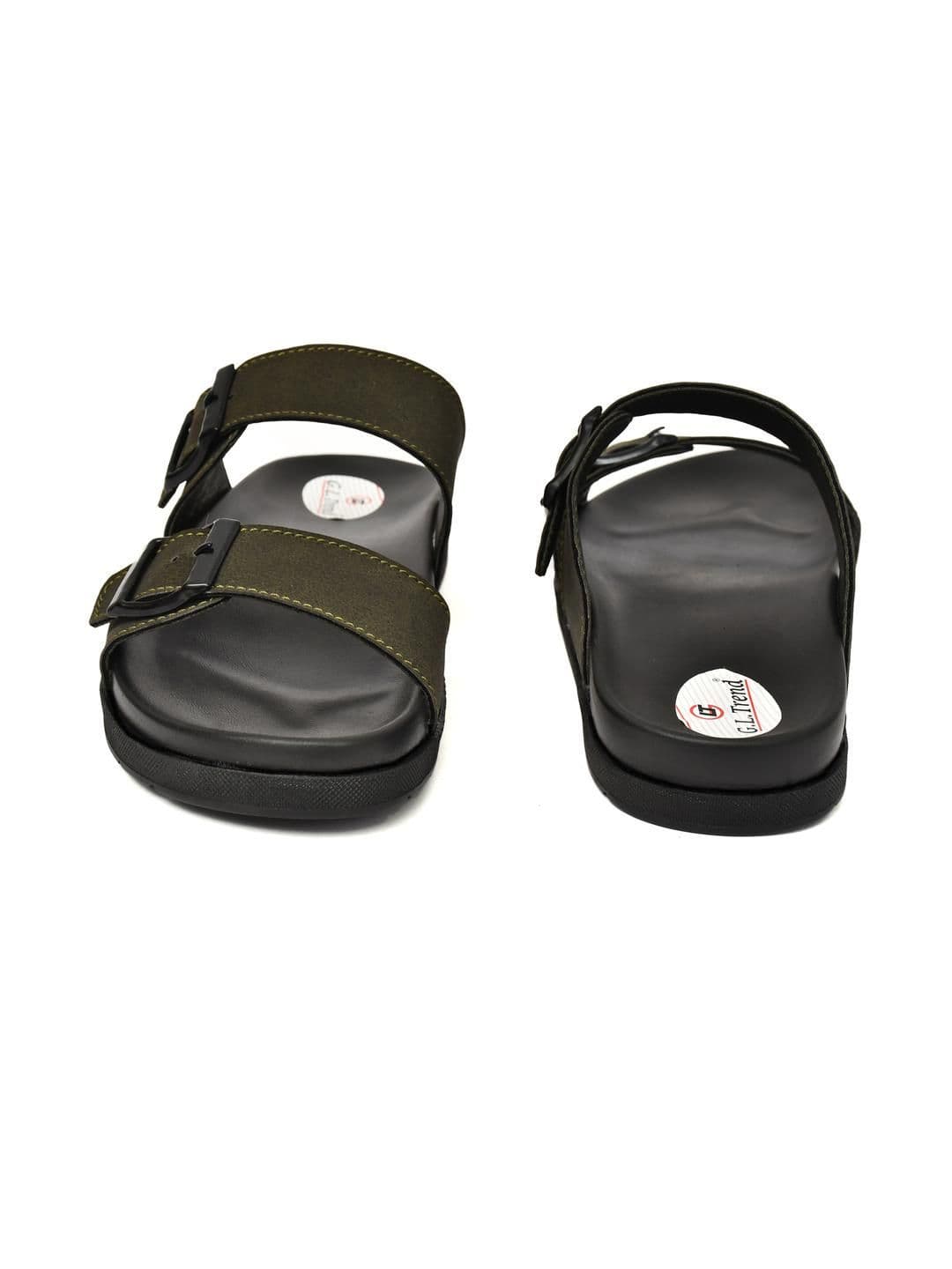 G L Trend Olive Leather Double-Strap Slip-On Water-Resistant  Sandals thumbnail 4
