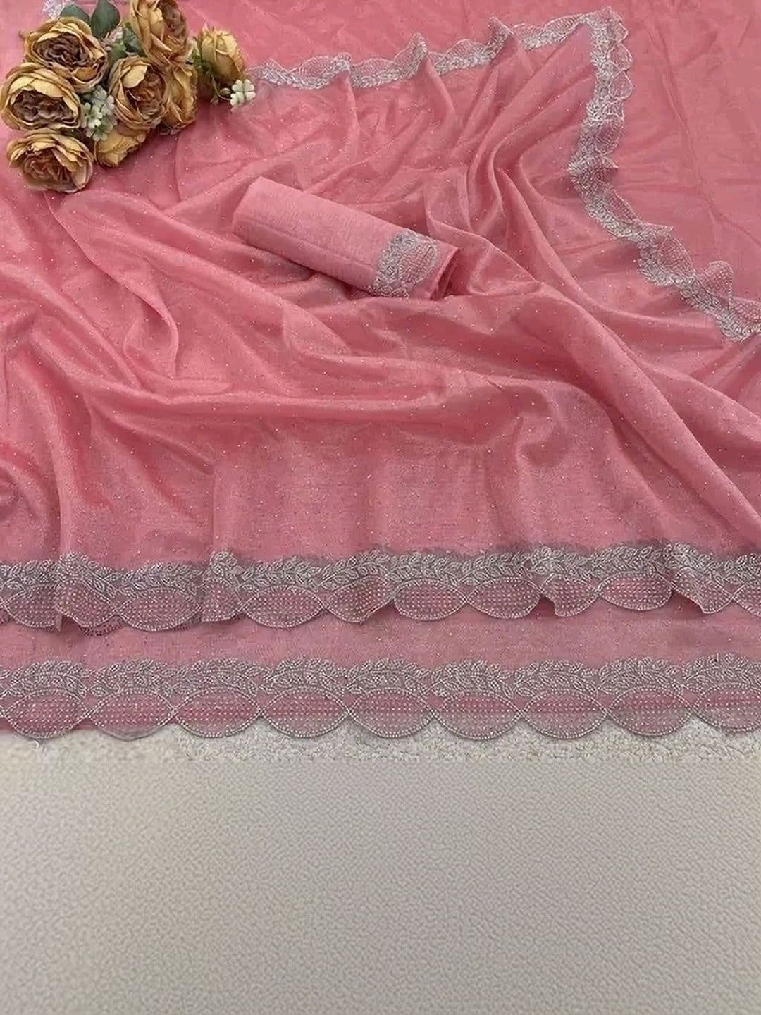 RENBRIZA Embroidered Net Saree - view 1
