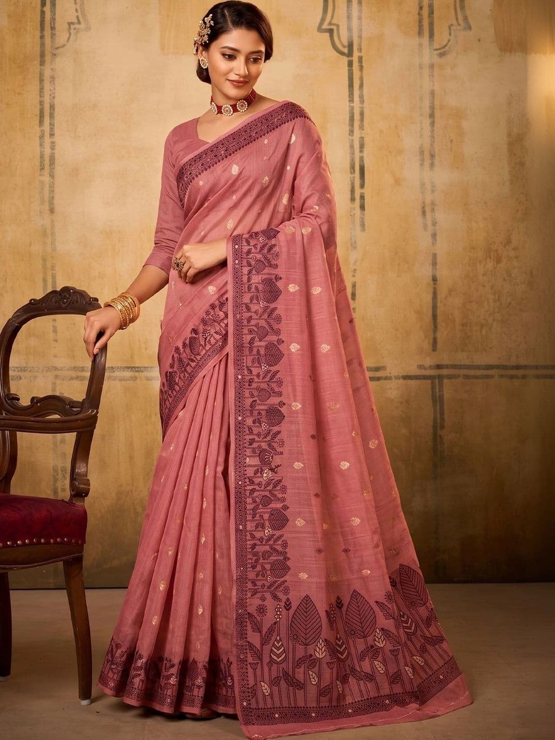 Dhaaga Ghar Floral Embroidered Designer Saree - view 1