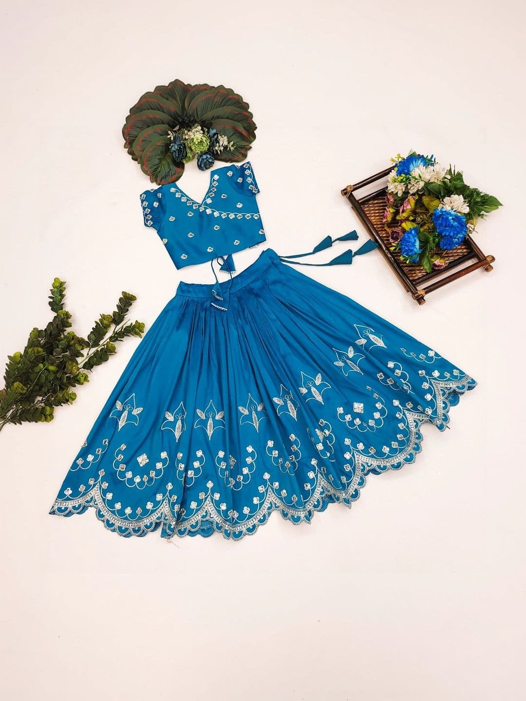 Sangria Girls Embroidered Mirror Work Ready to Wear Lehenga & thumbnail 4