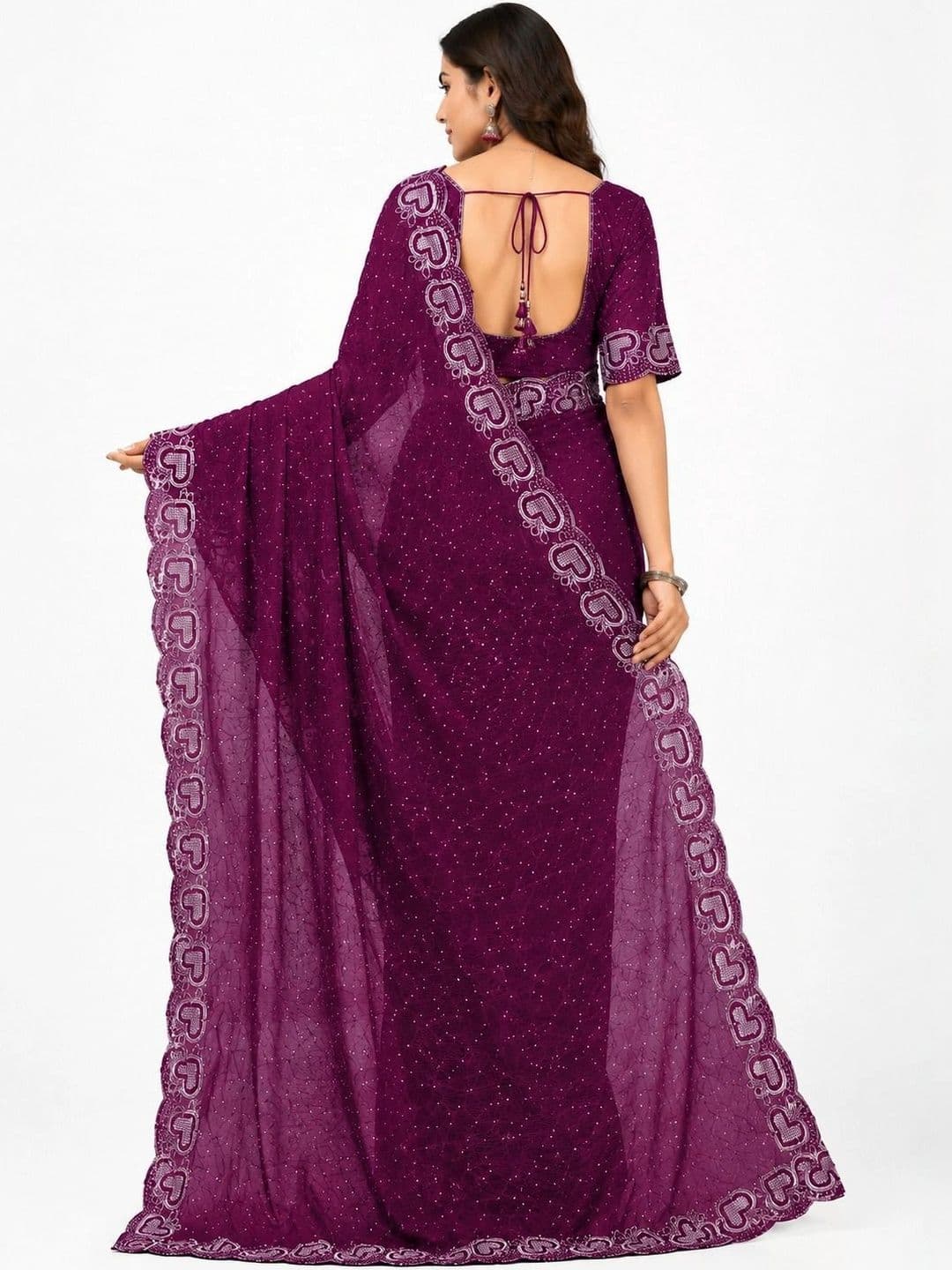 RENBRIZA Embroidered Poly Georgette Saree thumbnail 3