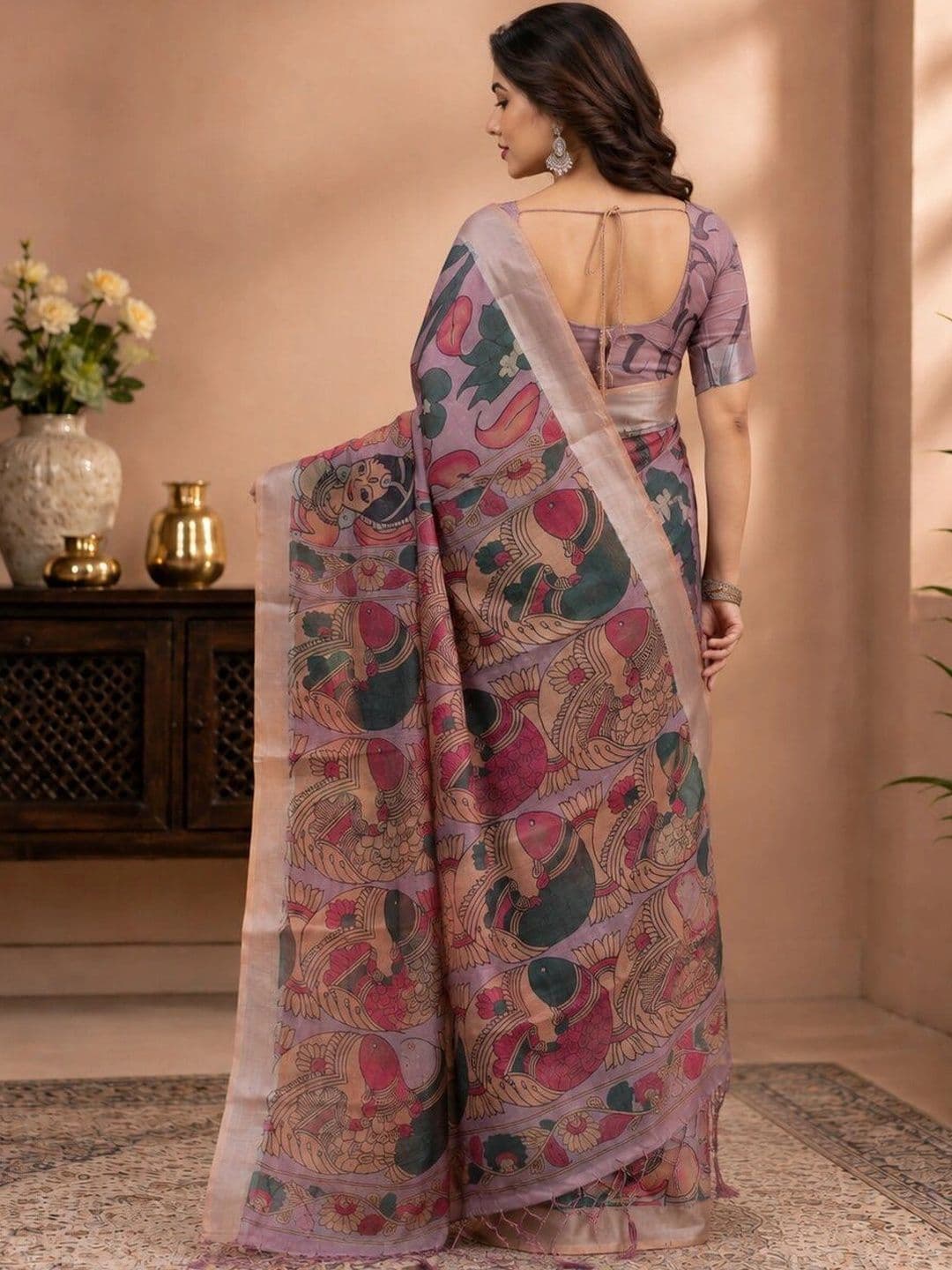 HERE&NOW Kalamkari Linen Blend Bhagalpuri Saree thumbnail 4