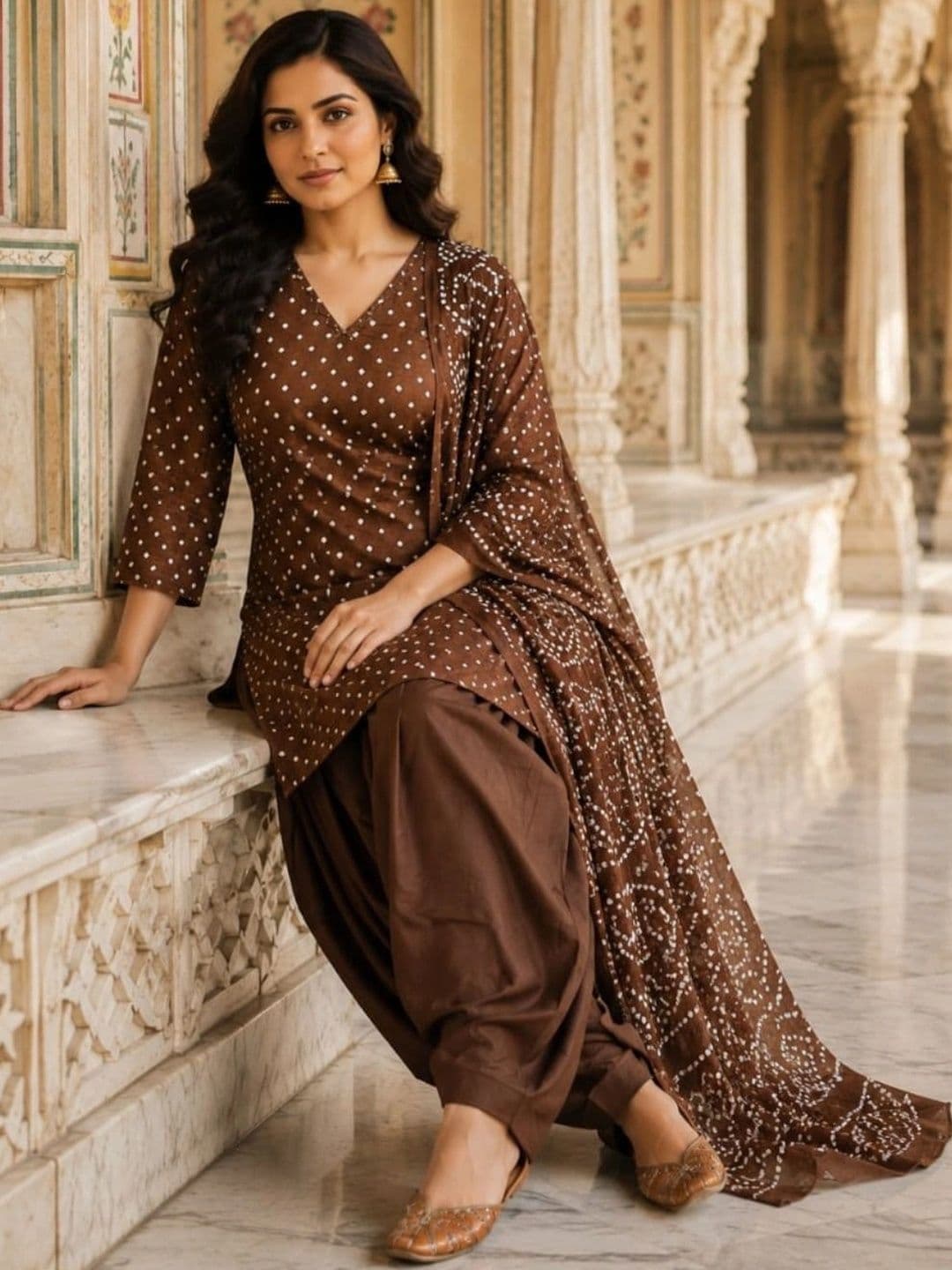 HERE&NOW Women Ethnic Motifs Printed Regular Pure Cotton Kurta with Patiala & With Dupatta thumbnail 3