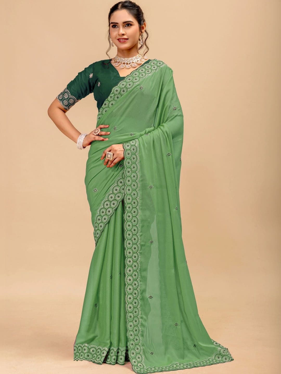 LabelVASTRA Embellished Embroidered Poly Georgette Saree - view 1