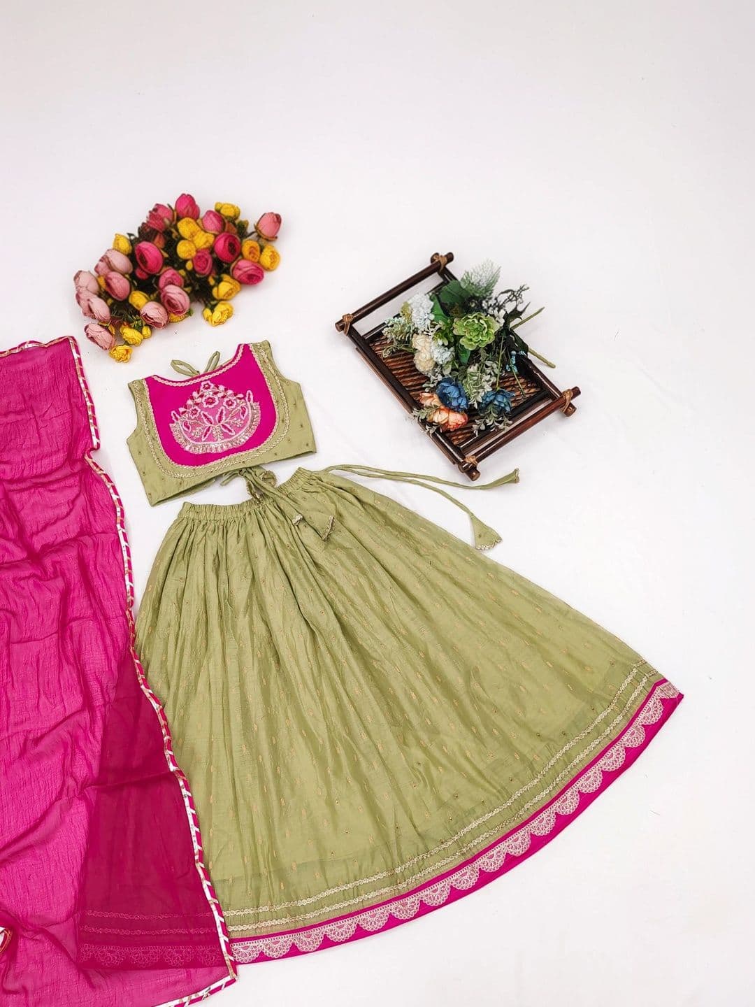 Sangria Girls Embroidered Thread Work Ready to Wear Lehenga & Blouse With Dupatta thumbnail 2