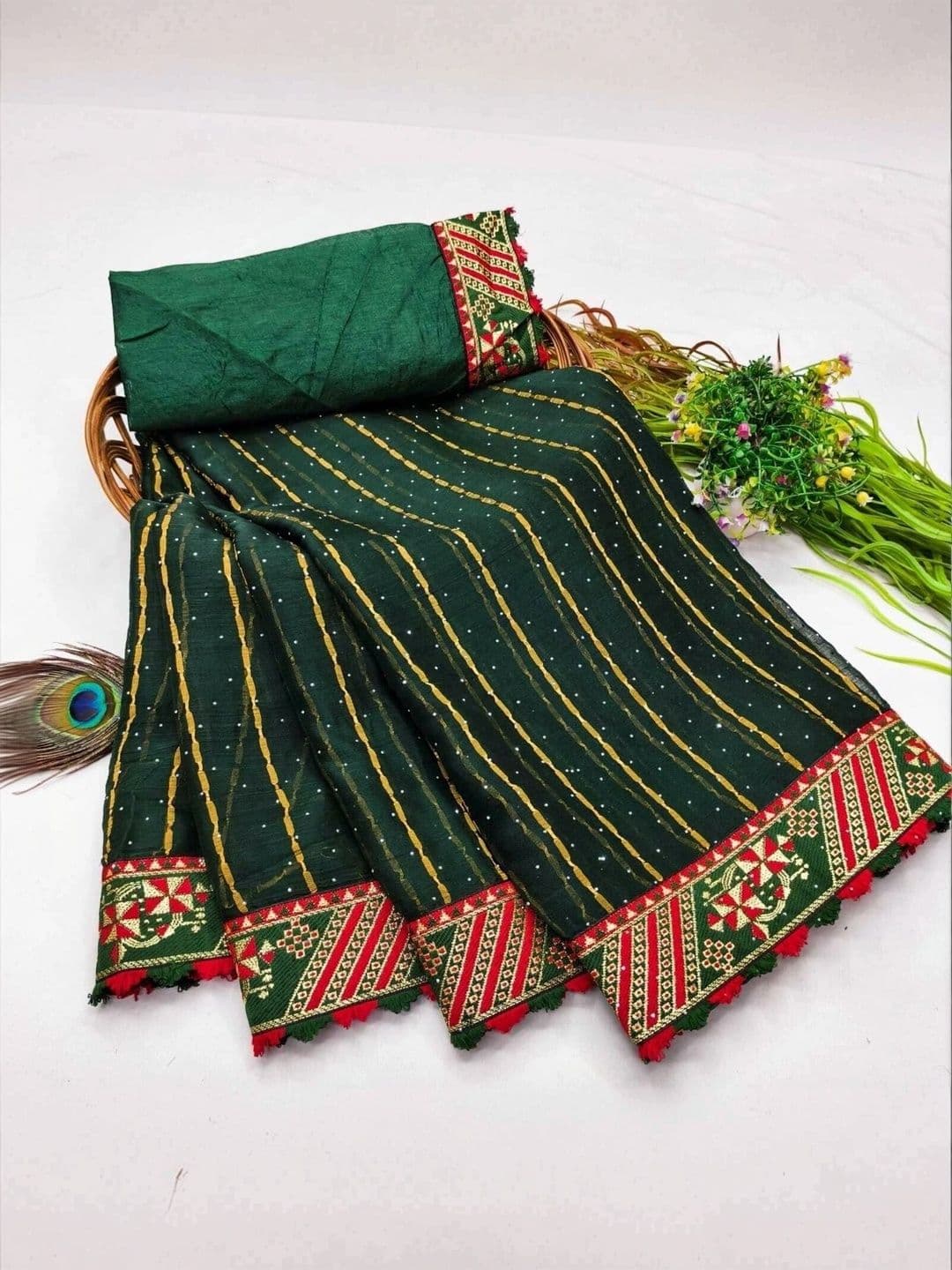 RENBRIZA Leheriya Embroidered Poly Georgette Saree thumbnail 4