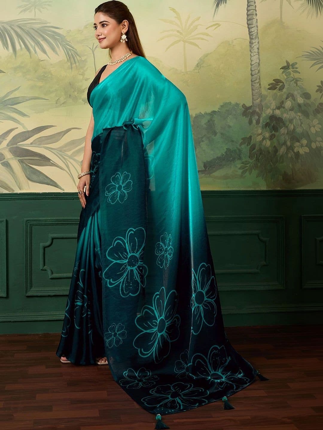 KALINI Floral Satin Designer Saree thumbnail 5