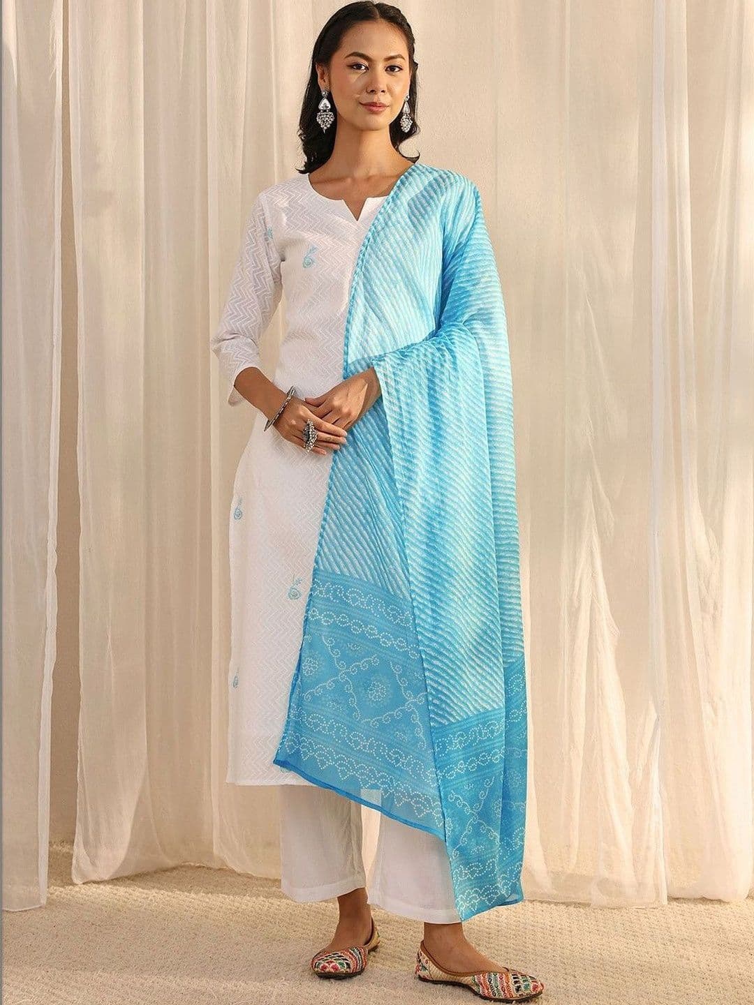 Libas Women Ethnic Motifs Regular Thread Work Kurta with Trousers & With Dupatta - view 1