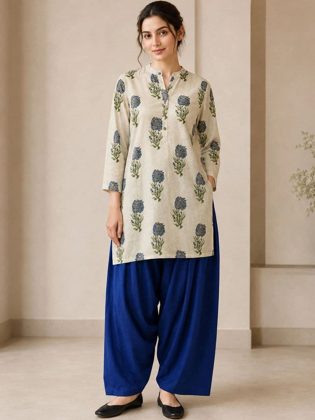 Jaipur Kurti Women Floral Printed Regular Pure Cotton Kurta with Farshi Salwar - view 1