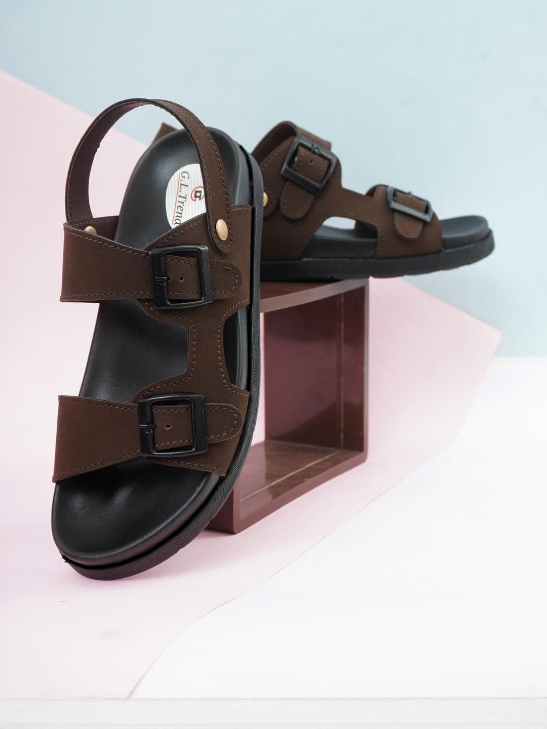 G L Trend Brown Leather Sandals - view 1