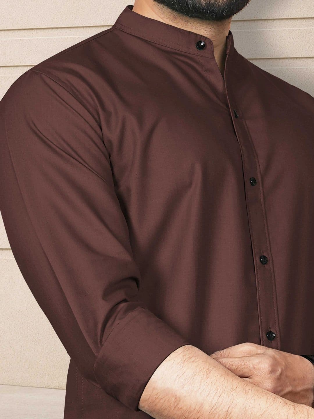 VeBNoR Men Standard Fit Solid Mandarin Collar Casual Shirt thumbnail 4
