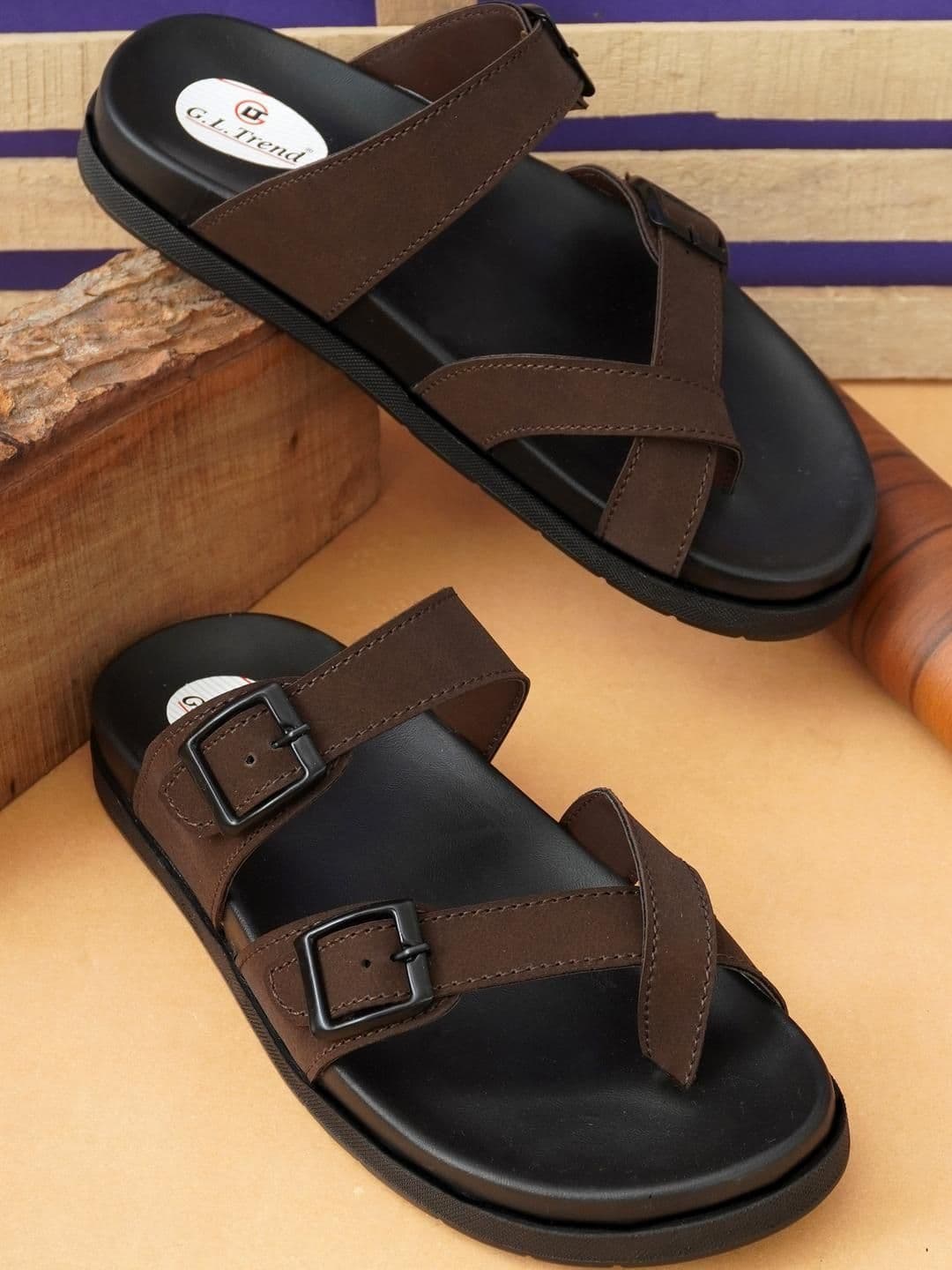 G L Trend Brown Leather Sandals - view 1