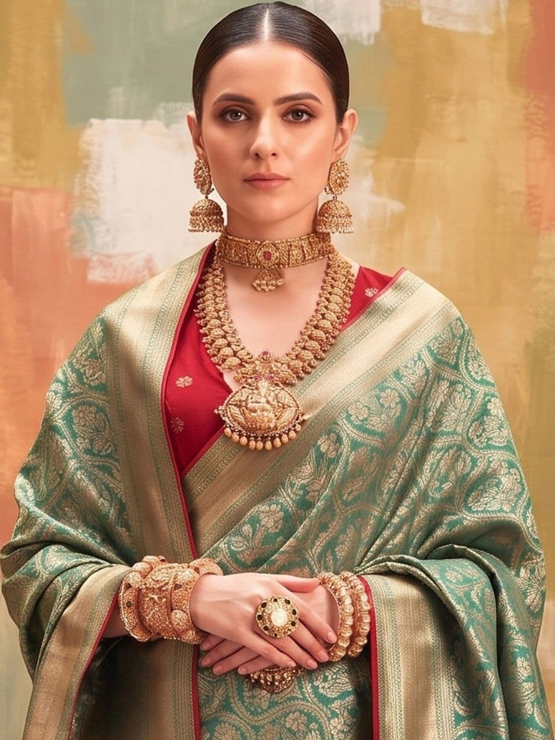 MONJOLIKA FASHION Woven Design Zari Silk Blend Designer Kanjeevaram Saree thumbnail 2