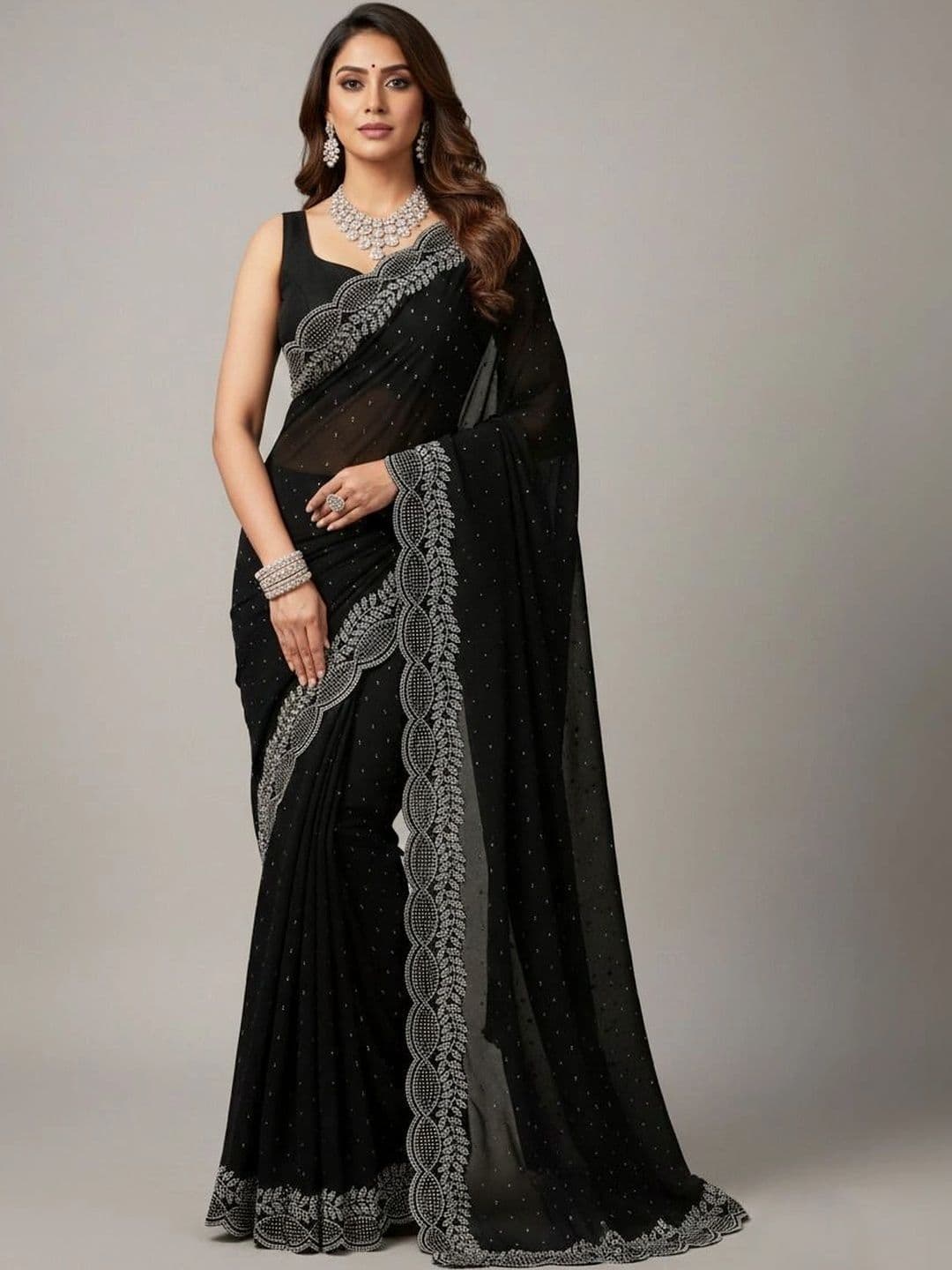 RENBRIZA Embroidered Poly Georgette Saree - view 1