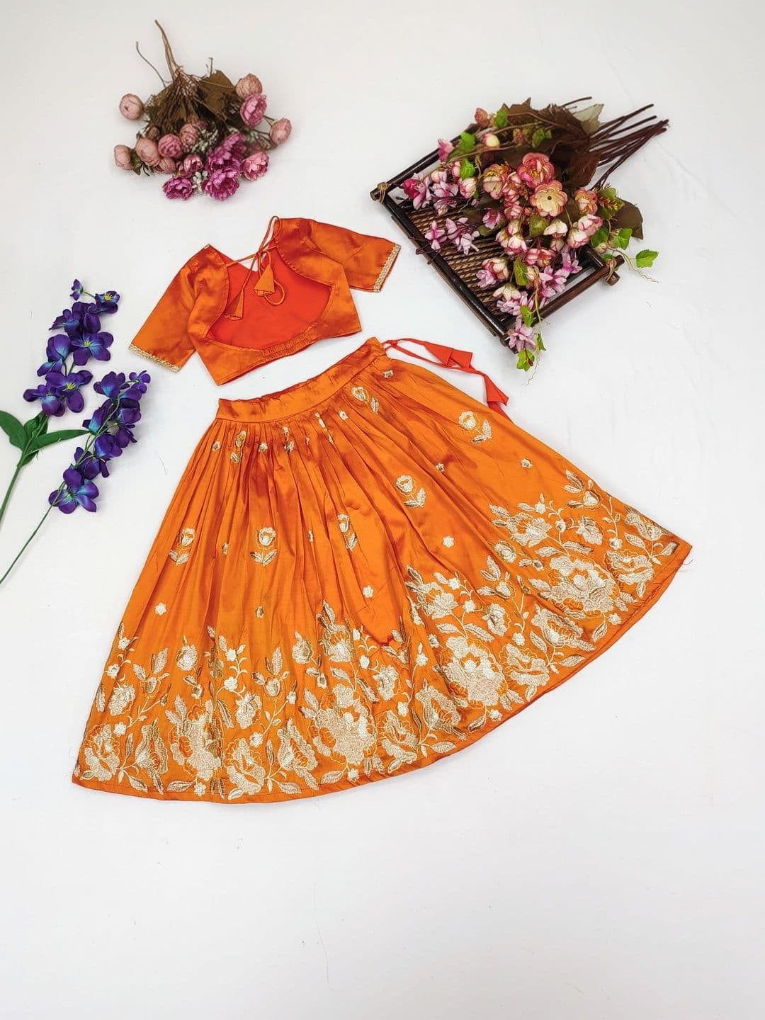Sangria Girls Embroidered Thread Work Ready to Wear Lehenga & thumbnail 4