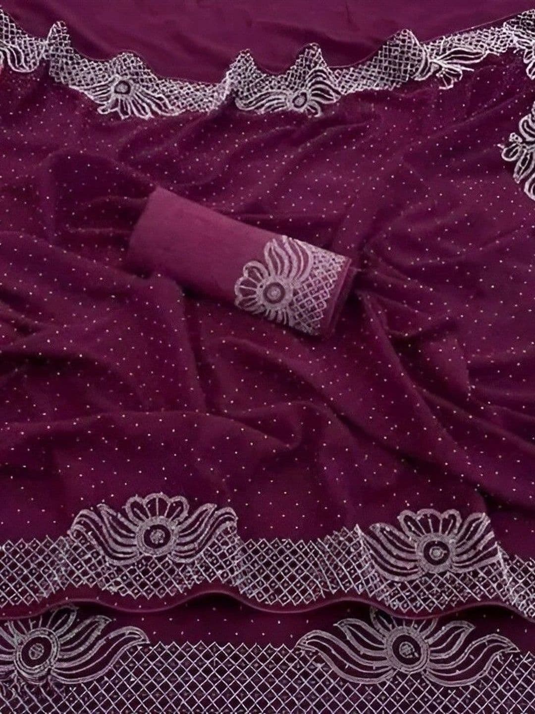RENBRIZA Floral Embroidered Poly Georgette Saree thumbnail 3