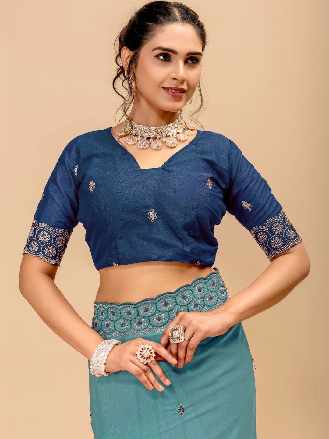 LabelVASTRA Embellished Embroidered Poly Georgette Saree thumbnail 2