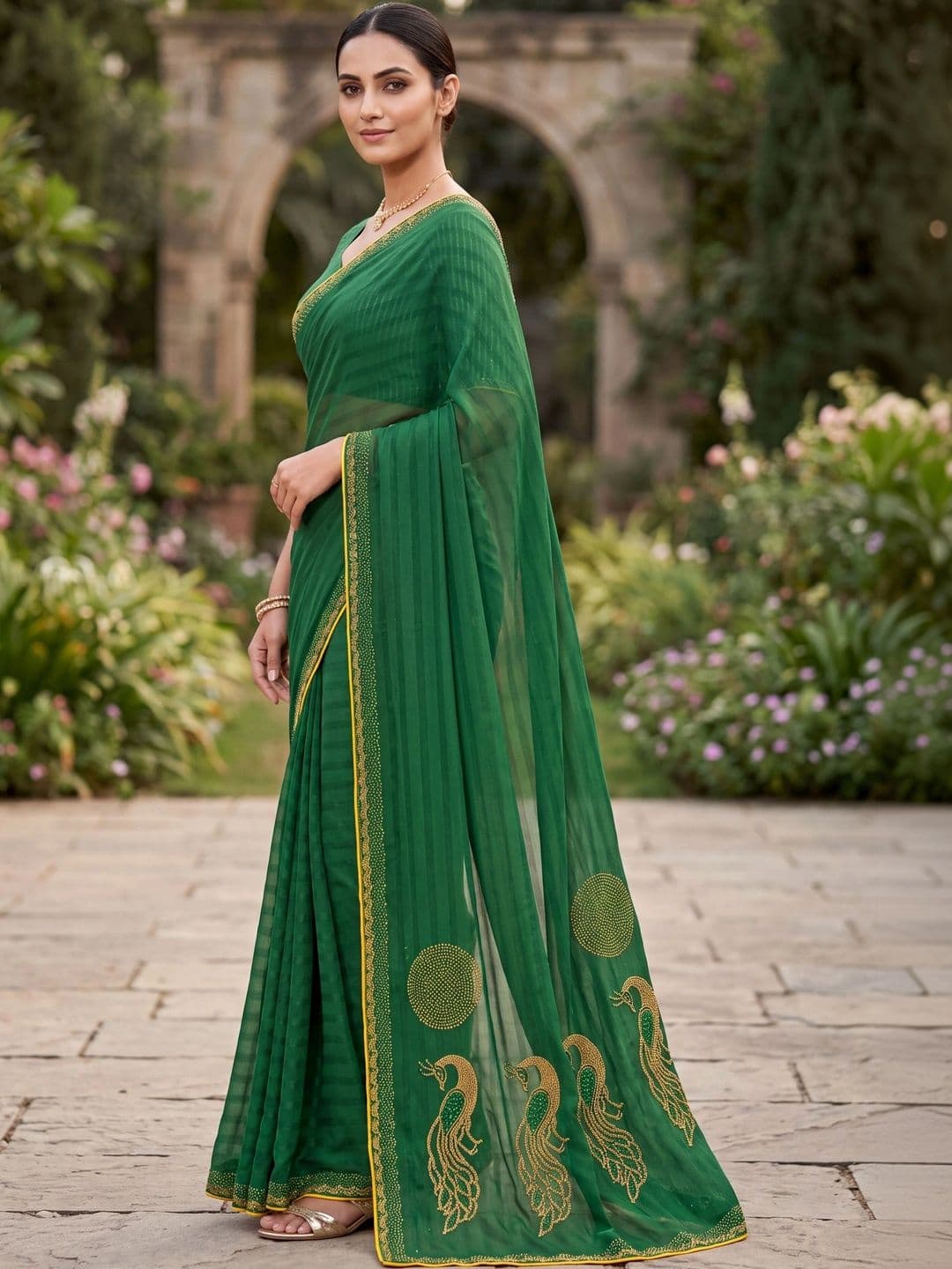 Jaipur Vogue Embellished Beads and Stones Poly Georgette Saree thumbnail 4