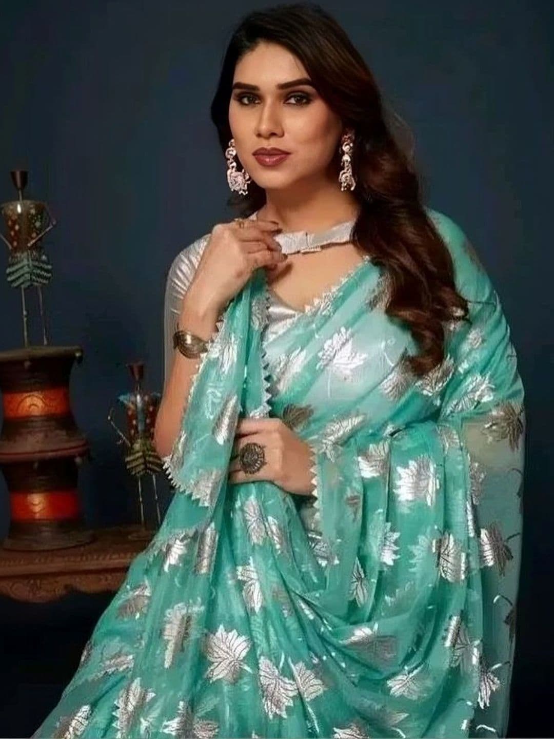 RENBRIZA Poly Chiffon Saree - view 1