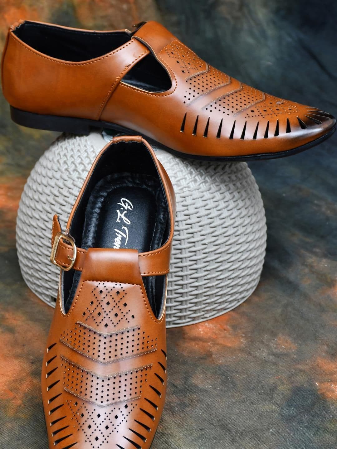 G L Trend Tan Synthetic Leather Sandals - view 1