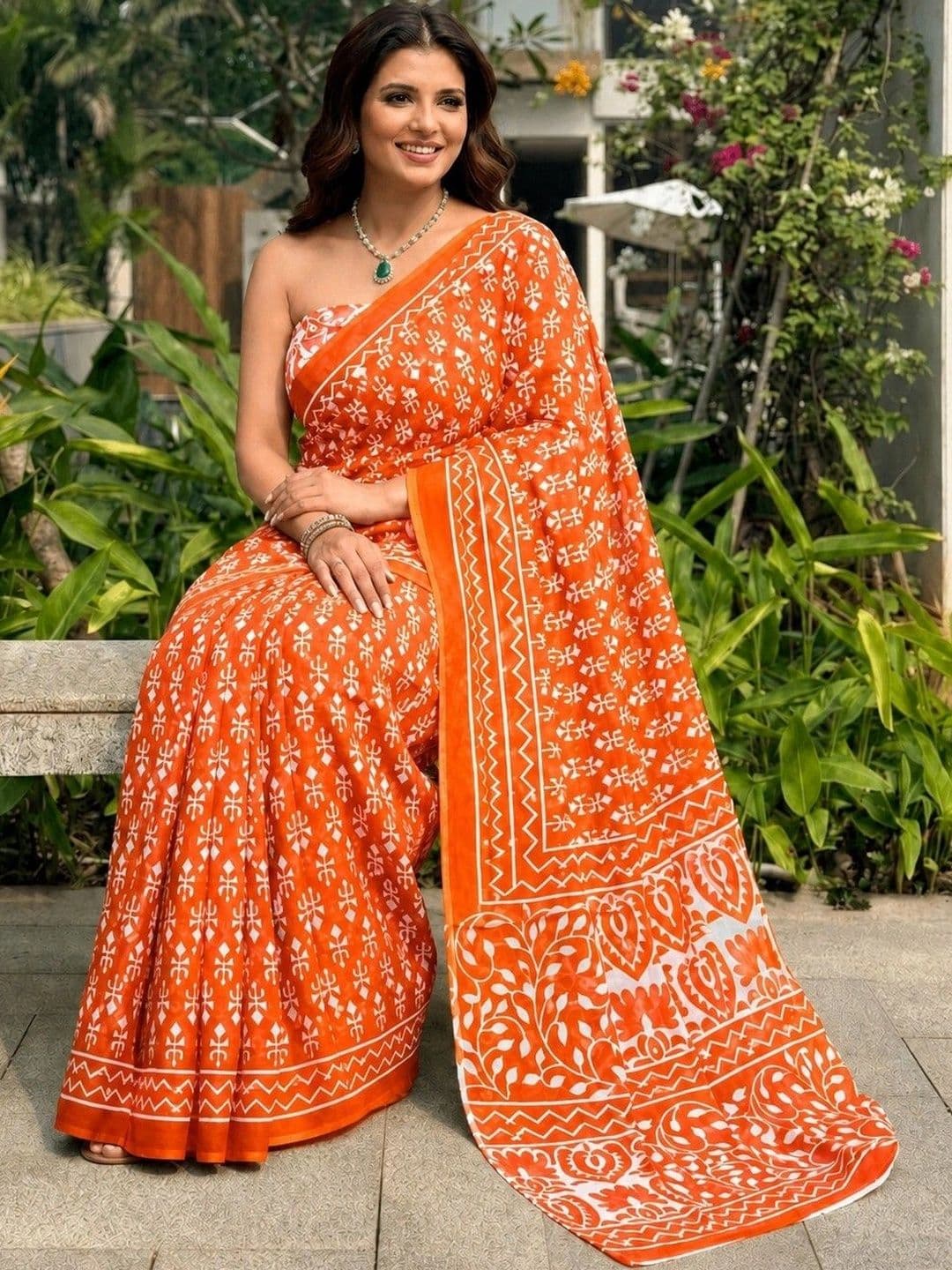 Lovwear Floral Pure Cotton Handloom Ikat Saree thumbnail 4