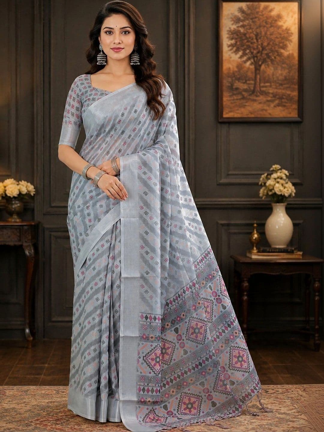 Moda Rapido Woven Design Linen Blend Bhagalpuri Saree - view 1
