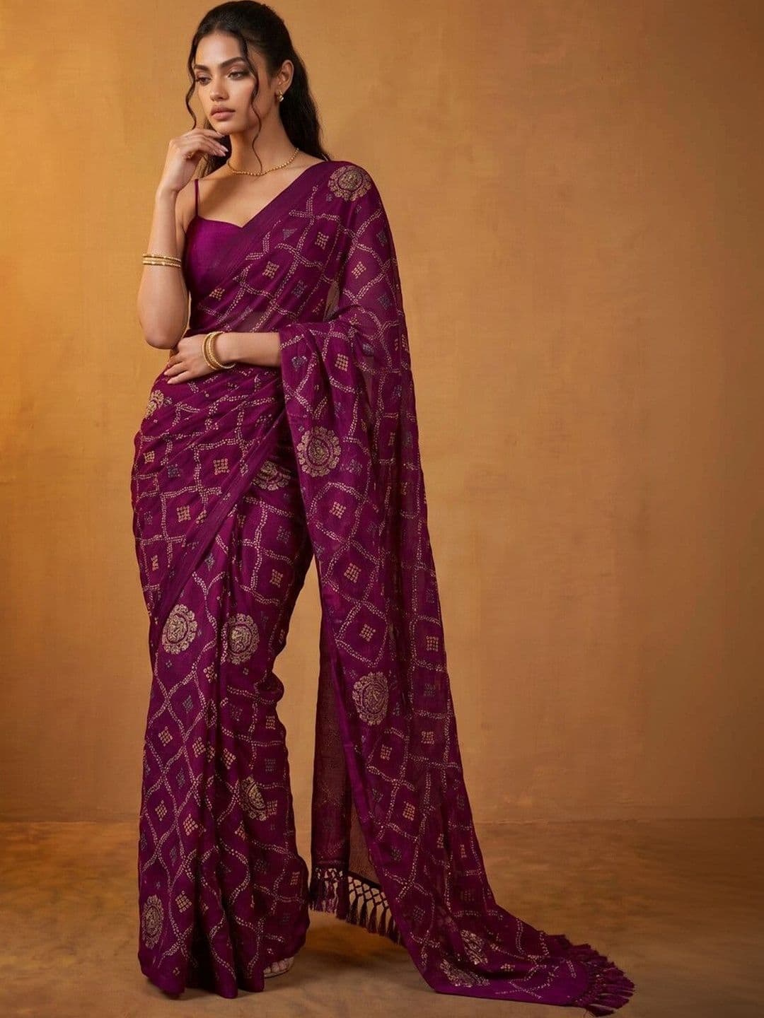 DRIP CHOWK Bandhani Pure Chiffon Fusion Saree - view 1