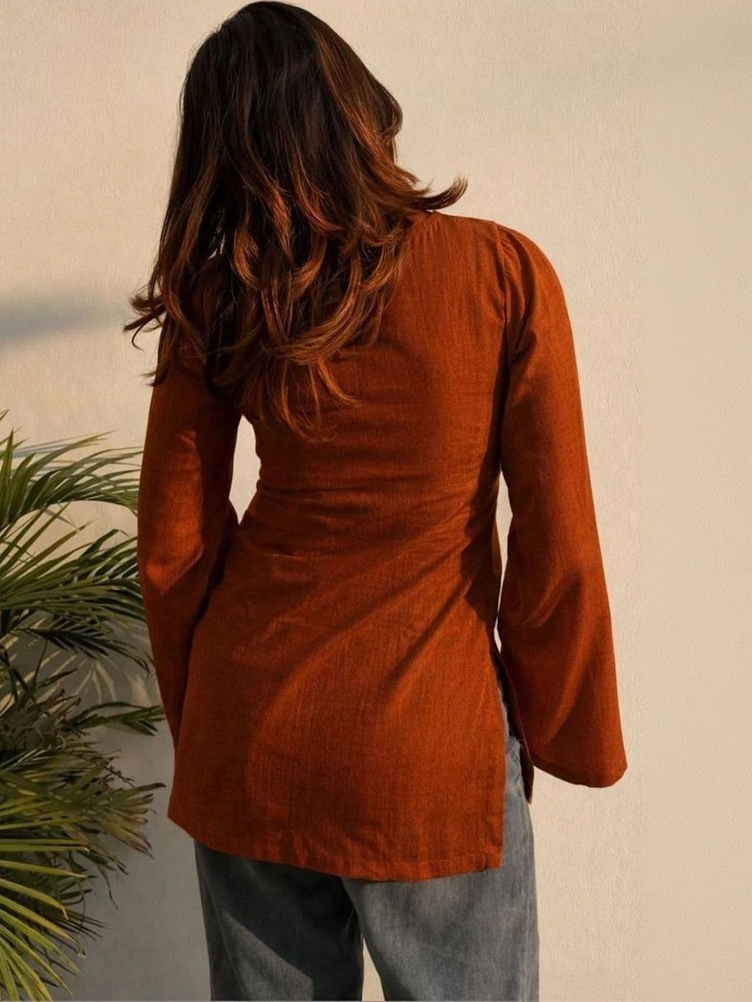 Sangria V-Neck Flared Sleeves Kurti thumbnail 3