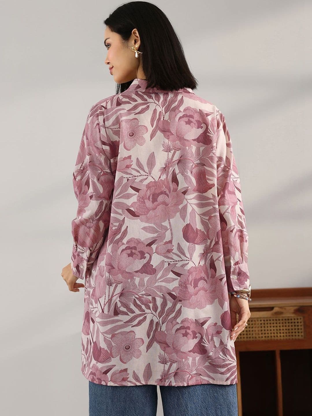 Libas Women Mauve Printed Cotton A-Line Shorti Kurti thumbnail 3