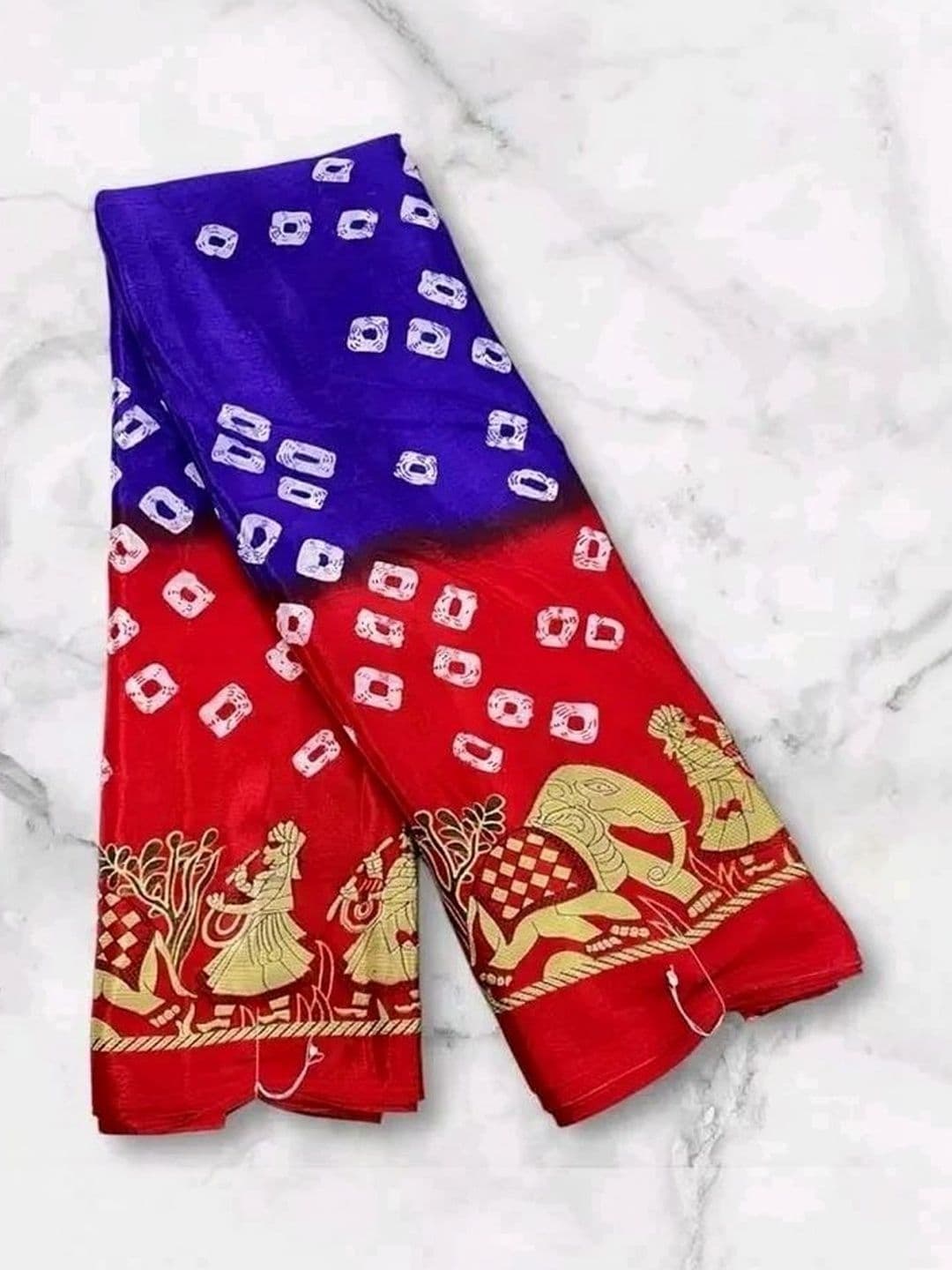 RENBRIZA Bandhani Zari Poly Crepe Saree thumbnail 4