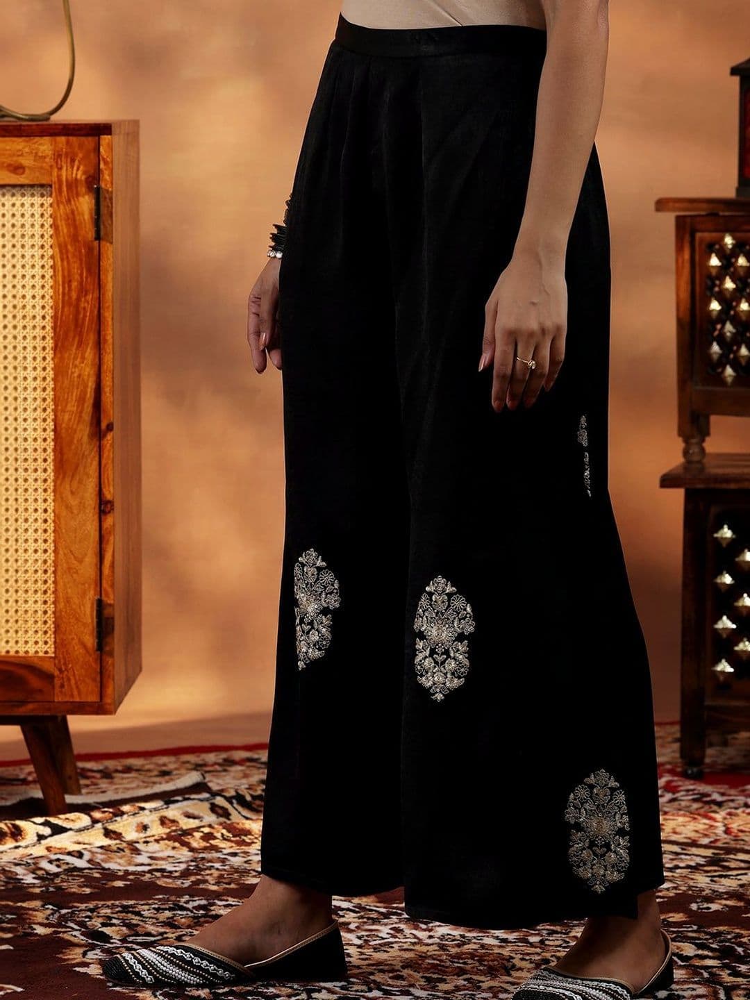 Libas Floral Velvet Embroidered Tunic with Palazzos thumbnail 3
