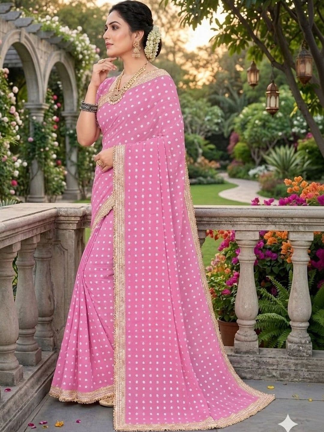 shreecre Bandhani Zari Pure Georgette Saree thumbnail 2