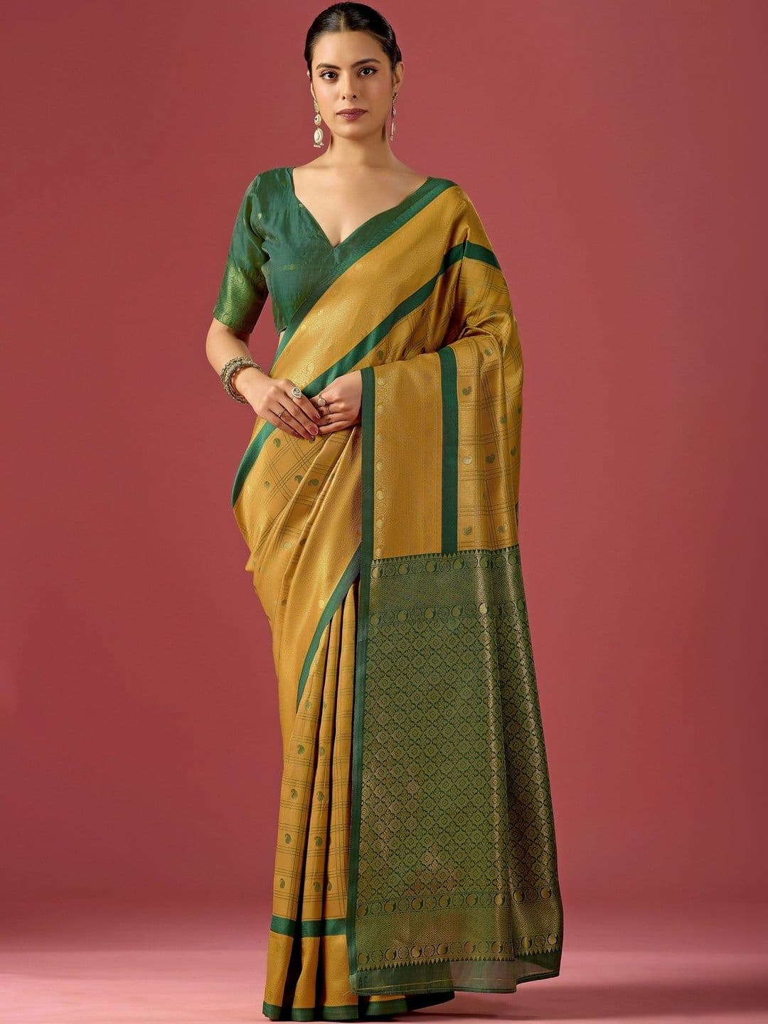 ERIKA Woven Design Zari Silk Blend Designer Kanjeevaram Saree - view 1
