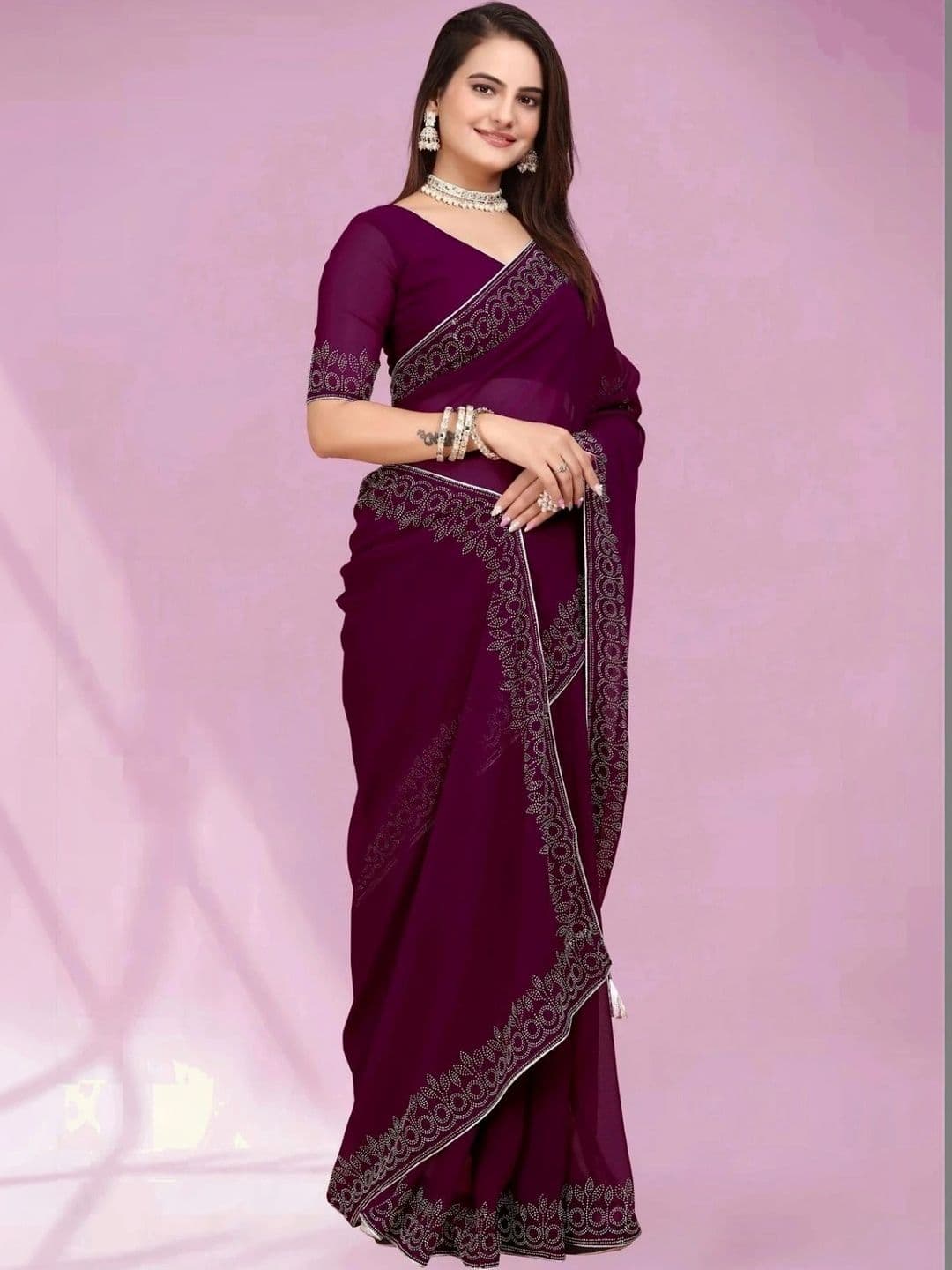 RENBRIZA Embroidered Poly Georgette Saree thumbnail 5