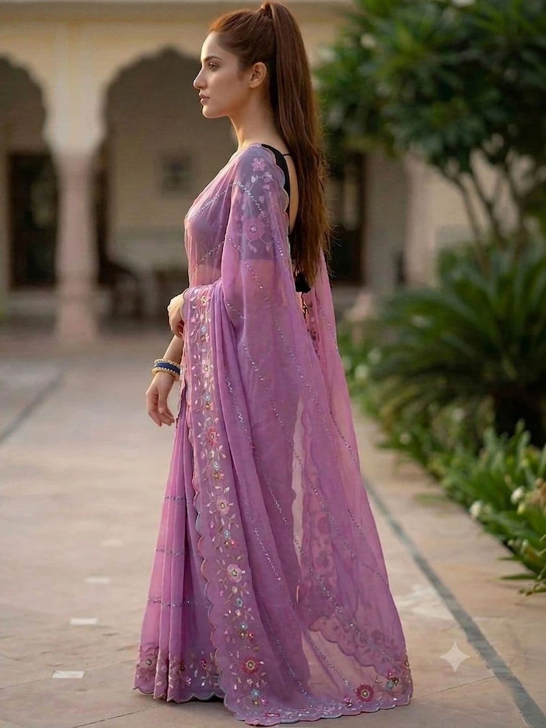 shreecre Floral Embroidered Art Silk Saree - view 1